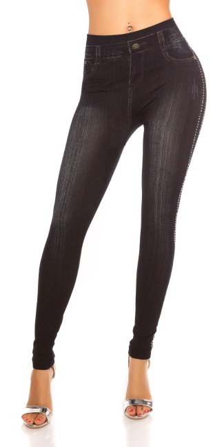 Sexy jeanslook leggings met klinknagels zwart